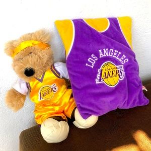 Los Angeles Lakers pillow and bear